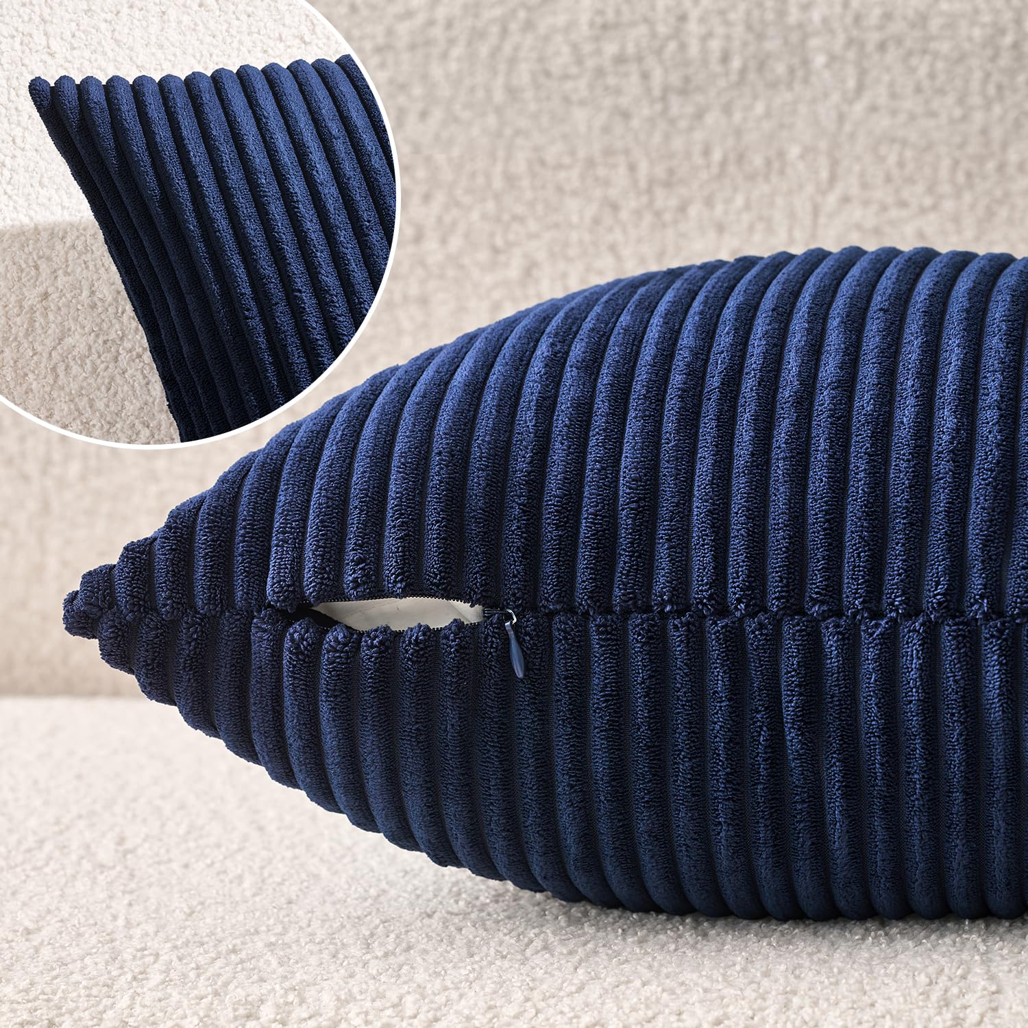 MIULEE Pack of 2 Corduroy Soft Soild Decorative Square Throw Pillow Covers Cushion Cases Pillow Cases for Couch Sofa Bedroom Car 18 x 18 Inch 45 x 45 cm, Navy Blue