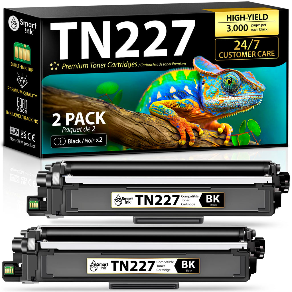 Smart Ink Compatible TN227 High Yield Toner Cartridge (2 Black Combo Pack) Replacement for Brother TN-227 TN-223 TN223bk TN227bk to use with MFC-L3770CDW HL-L3290CDW HL-L3270CDW MFC-L3710CW HL-L3210CW