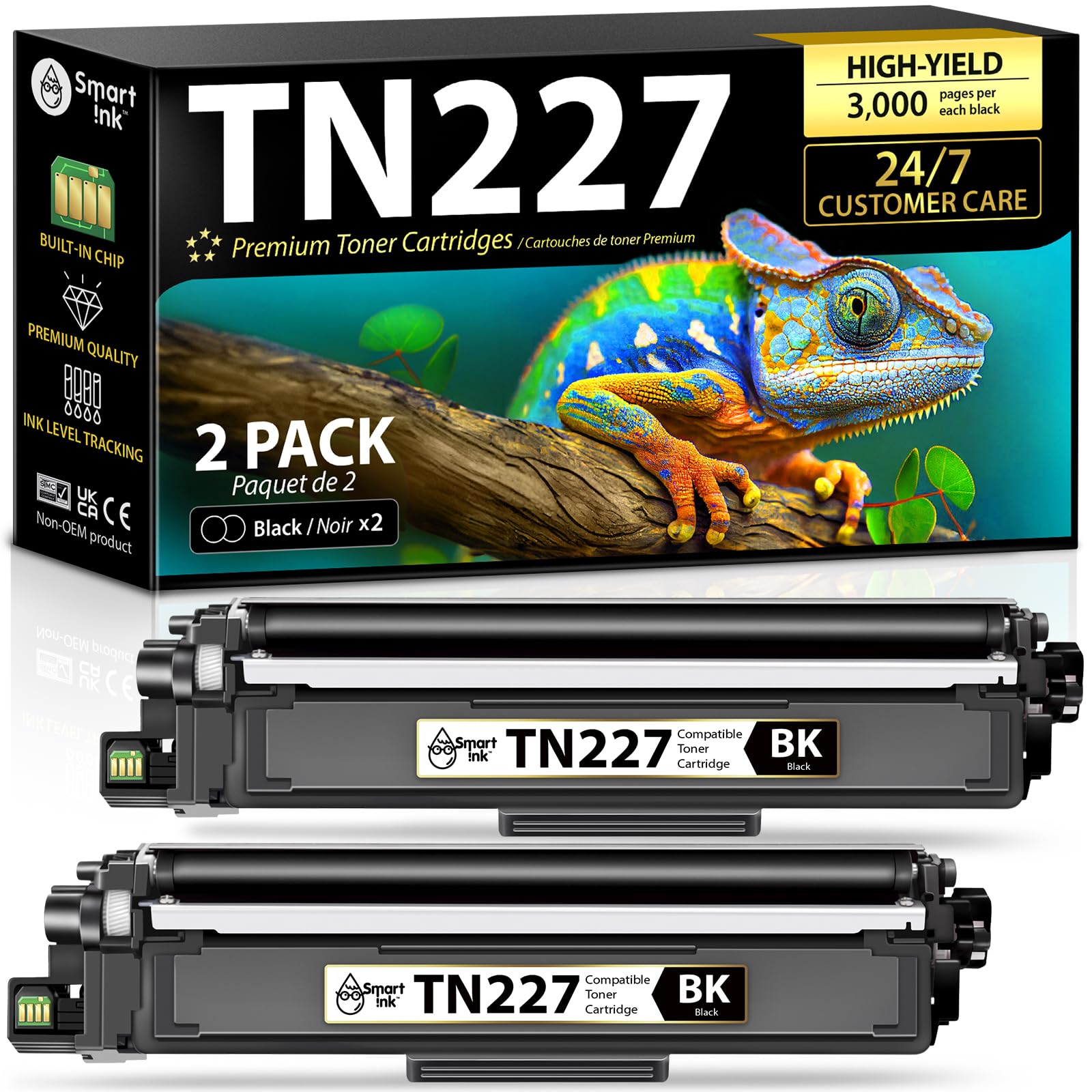 Smart Ink Compatible TN227 High Yield Toner Cartridge (2 Black Combo Pack) Replacement for Brother TN-227 TN-223 TN223bk TN227bk to use with MFC-L3770CDW HL-L3290CDW HL-L3270CDW MFC-L3710CW HL-L3210CW