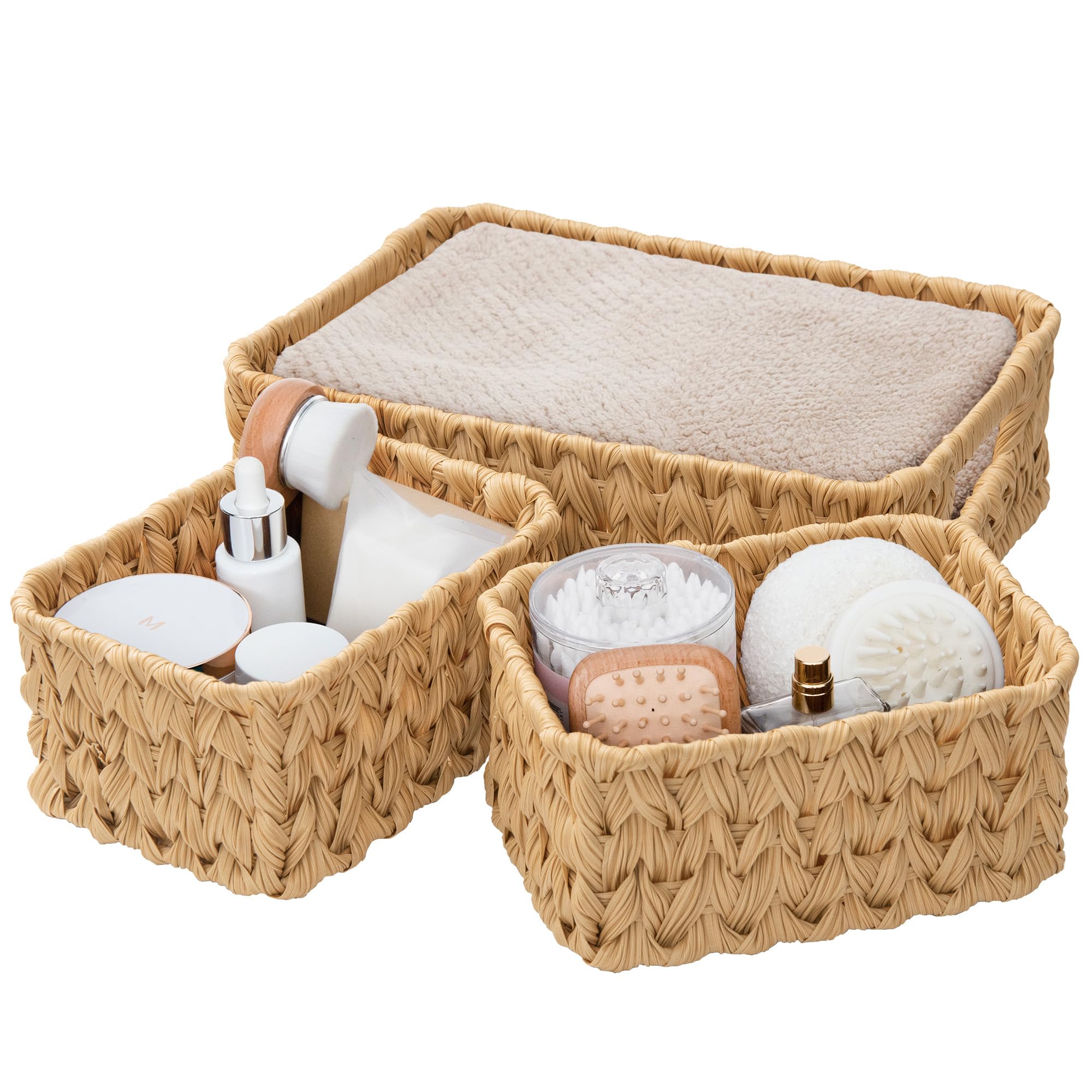 GRANNY SAYS Wicker Storage Baskets for Shelves, Pack of 3 Woven Baskets Storage Organization, 1 Large Wicker Basket and 2 Small Handwoven Baskets for Organizing, Panier Rangement Osier, Nature