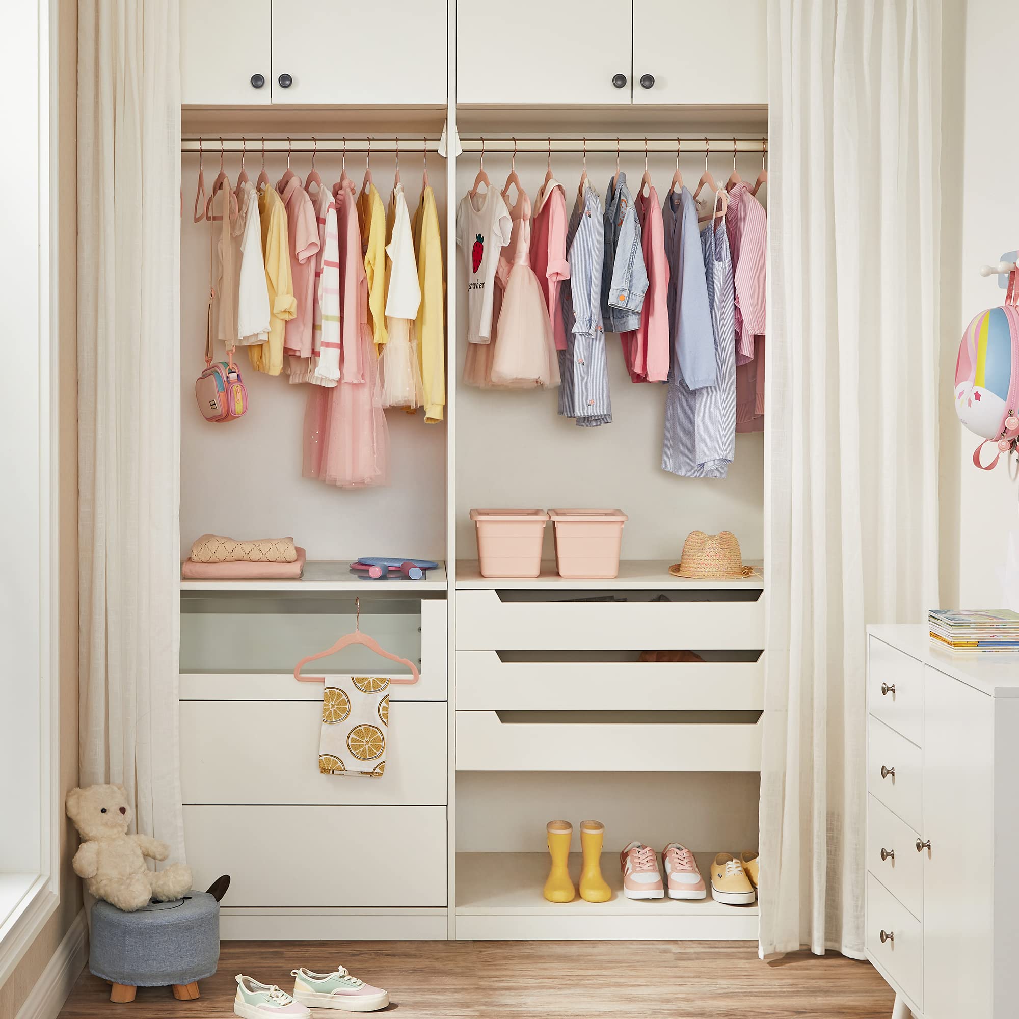 SONGMICS Baby Kids Hangers 50 Pack for Closet, 11.8 x 8.1 Inches, Rose Gold 360° Swivel Hooks, Space-Saving Clothes Velvet Hangers for Nursery, Non-Slip, Jelly Pink UCRF027P01