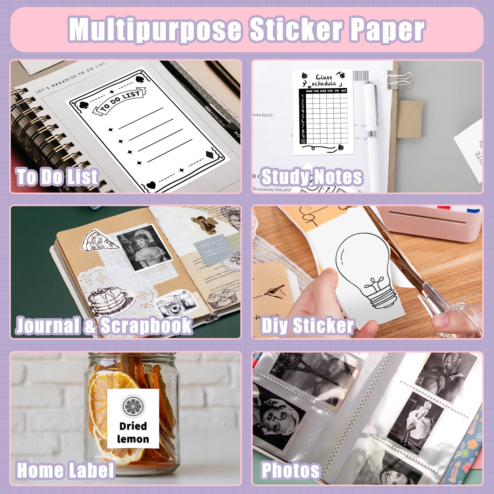 Memoking White Thermal Sticker Paper 50mm, Compatible with T02/M02/M04S/M04AS Mini Sticker Maker, HD Adhesive Thermal Printer Paper for Kids Suitable for Study Notes, List, Gift, 3.5m/Roll, 3 Rolls