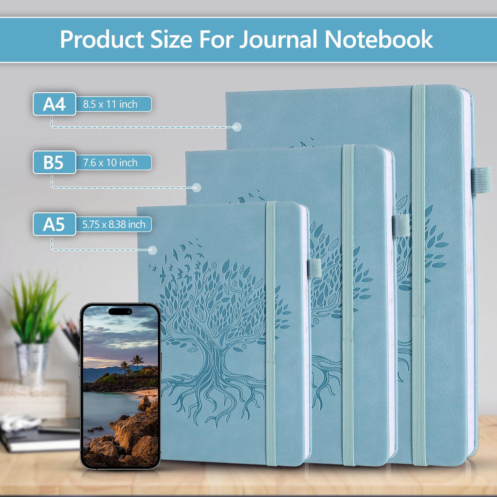Journal Notebook with 365 Numbered Pages, Large B5 College Ruled Notebook for Work, Hardcover Leather Journal for Women Men, Lined Journals Notebook with Index Stickers for Writing, 7.6" X 10", Blue
