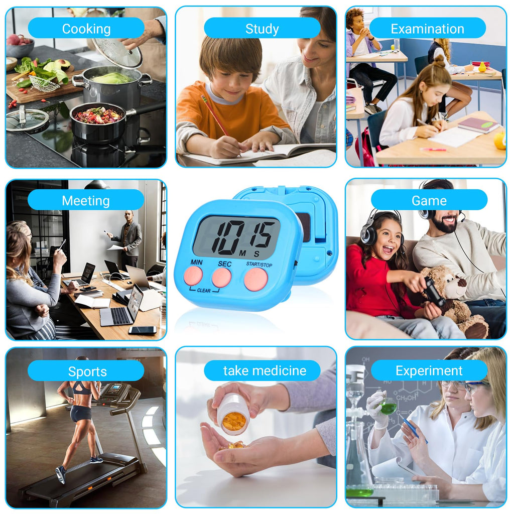 Mwellewm Kitchen Timer 6 Packs Digital Timers for Classroom Small Magnetic Countdown Stopwatch for Cooking Mini Loud Alarm Stop for Kitchen Study Work Baking Sports Games Timer Clock