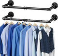 Wall Mounted Clothes Rack 38.4 Inch, Industrial Pipe Clothing Rack, Black Wall Clothing Rack, Multi-Purpose Clothing Hanging Rod for Laundry Room (2 Pack)