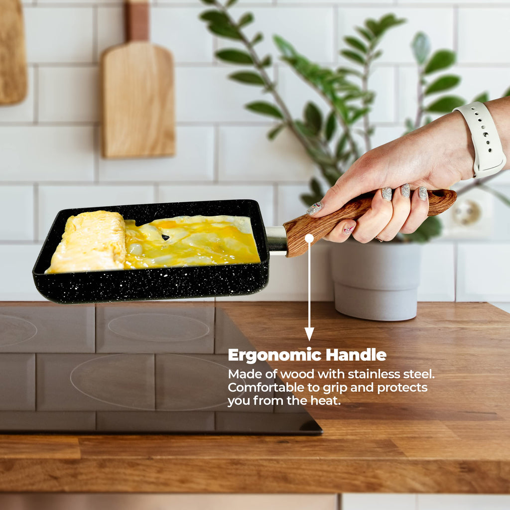 Tamagoyaki Pan, Japanese Cookware, Egg Pan, Rectangle Frying Pan, Kitchen Accessories, Square Pan, Omelette Maker Nonstick, Omelet Pan, Cooking Tools, 7" x 5" Black (Without Lid)