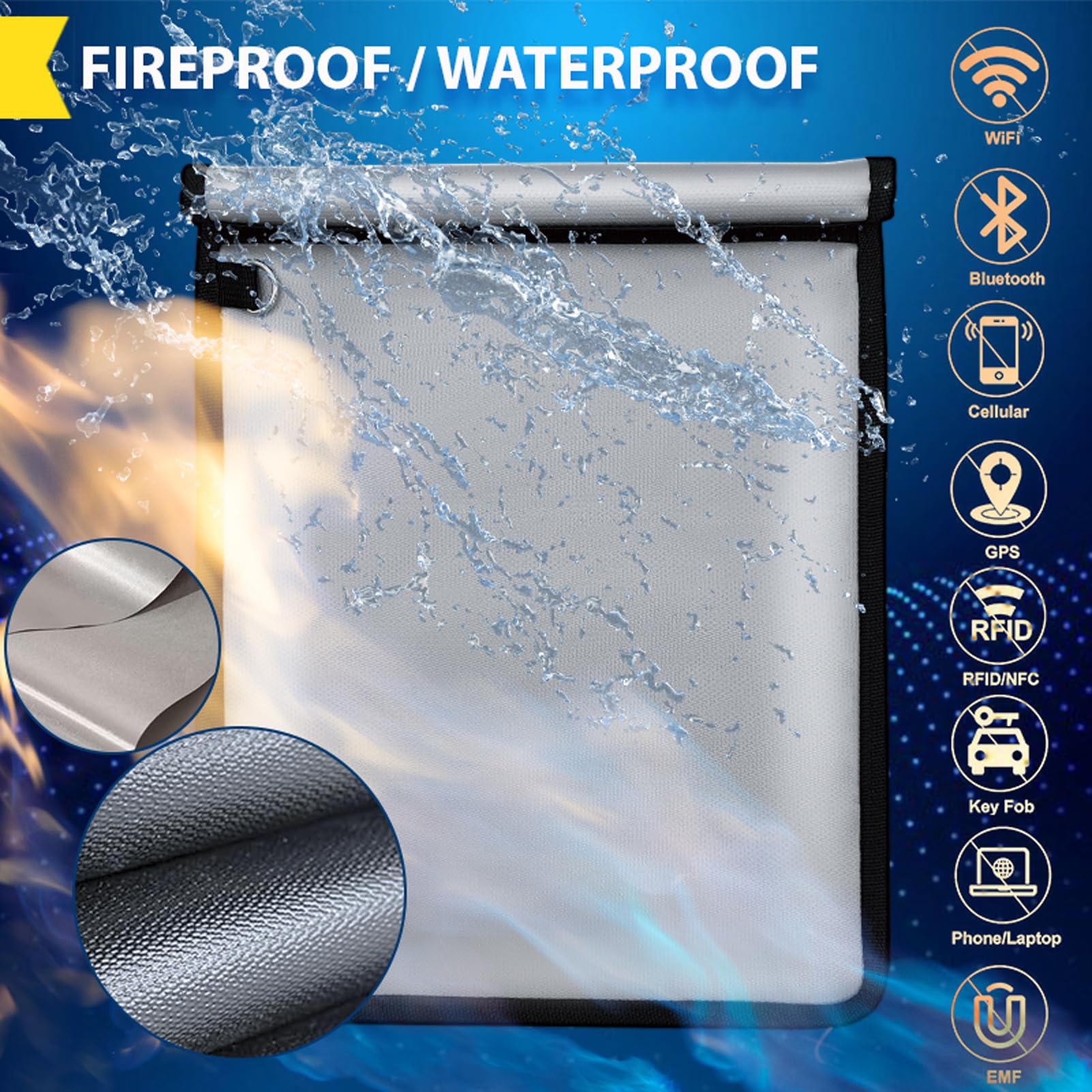 Faraday Bags, 5 Pack Faraday Cage with Key Fob Protector, Fireproof Waterproof Bag EMP Proof Signal Blocker, Anti-Theft RFID Blocking Pouch for Laptops, Tablets, Phones, Car Keys, Electronics (Grey)