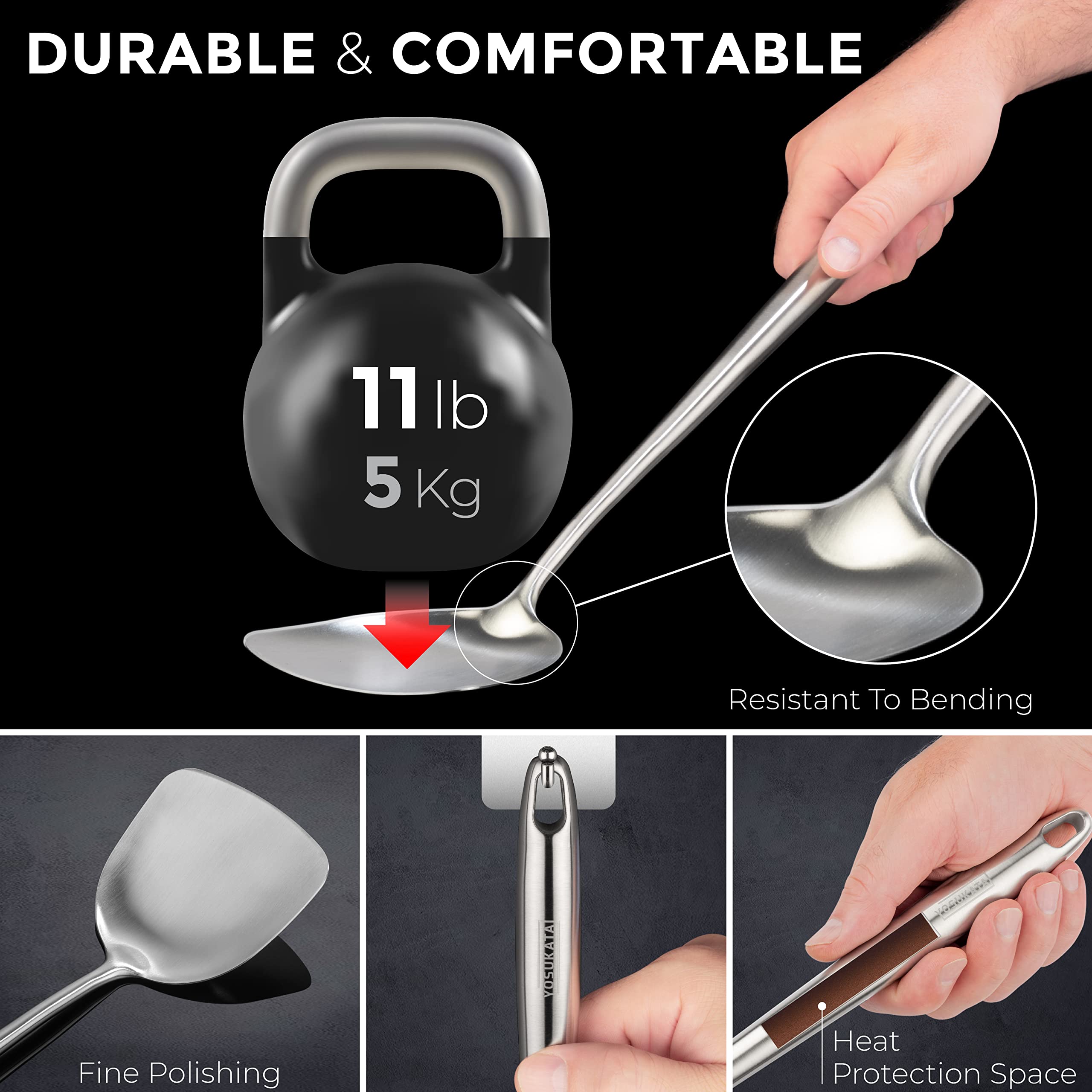 YOSUKATA 17’’ Wok Spatula and Ladle - Set of 2 Heat-Resistant Wok Tools - Universal Wok Ladle and Spatula - High-Grade Stainless Steel Cooking Utensils and Wok Accessories - Solid Wok Utensils