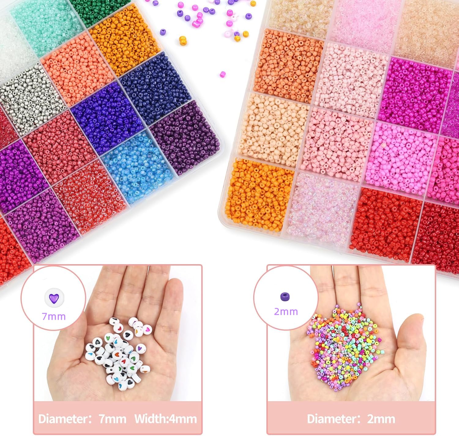 50600pcs 96 Colors 2mm Glass Seed Beads for Jewelry Making Kit, 300pcs Letter Beads, Small Seed Beads Kit for Bracelets Necklace Ring Making, DIY, Art, Craft Kit with Elastic String and Charms
