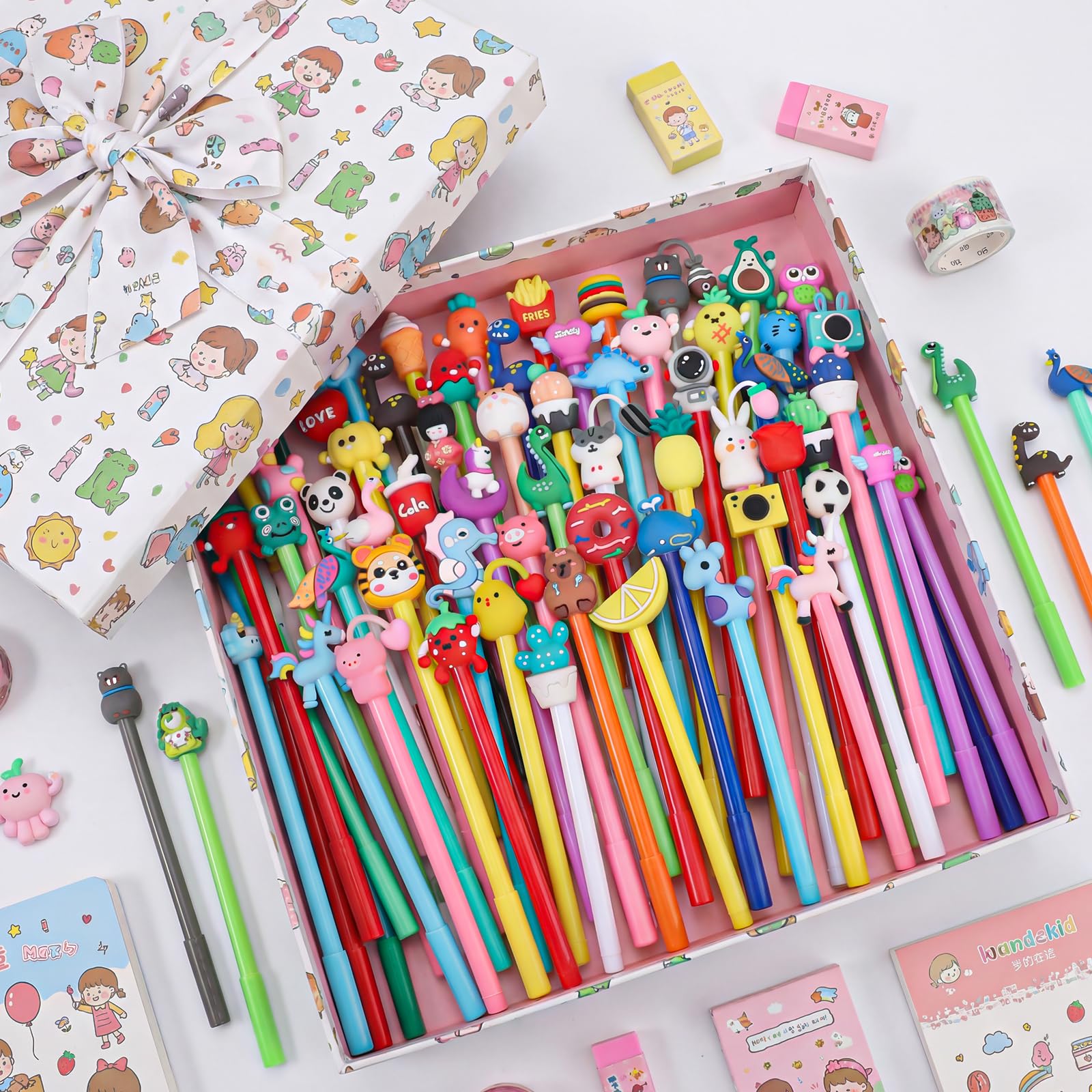 60 Pack Cute Pens Bulk Cartoon Fun Pens Easter Classroom Gifts Assorted Styles Black Gel Ink Pen for Party Favors Birthday Gifts Students Rewards Class Prizes Goodie Bag Stuffers