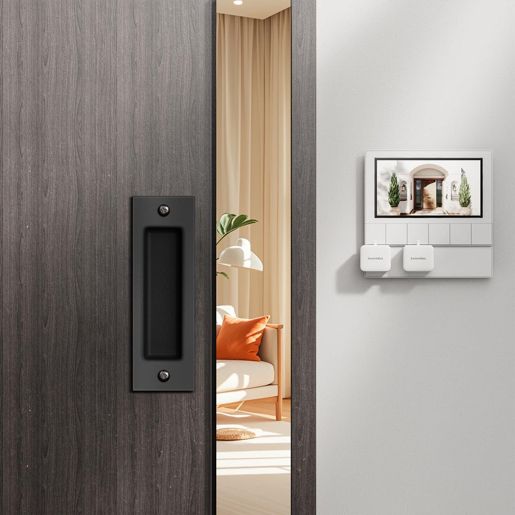 Sliding Barn Door Handle Set | 6 Inch Finger Flush Pulls for Closet Pocket & Cabinets Doors | Pull Recessed Handle Rectangular Plate | Matte Black Finish | Mounting Hardware Included