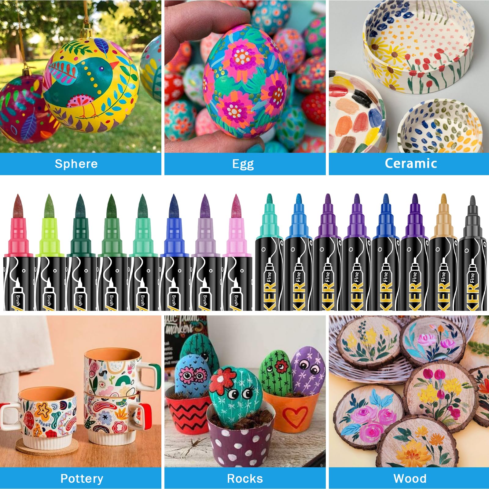 48 Colors Acrylic Paint Pens,Dual Tip Acrylic Paint Markers,Includes 12 Metallic Brush Tip Acrylic Paint Markers For Rock Painting,Plastic,Easter Eggs Diy Crafts Art Supplies Easter Basket Stuffers ﻿