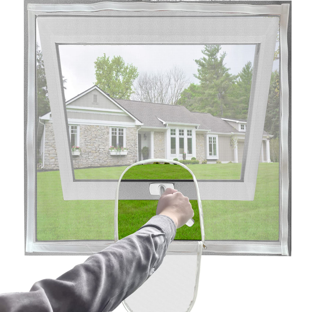 Mellroom Adjustable Window Screen, White 47" X 47" (120cm X 120cm) with Zipper Opening, Easy to Open Your Window,Replacement,