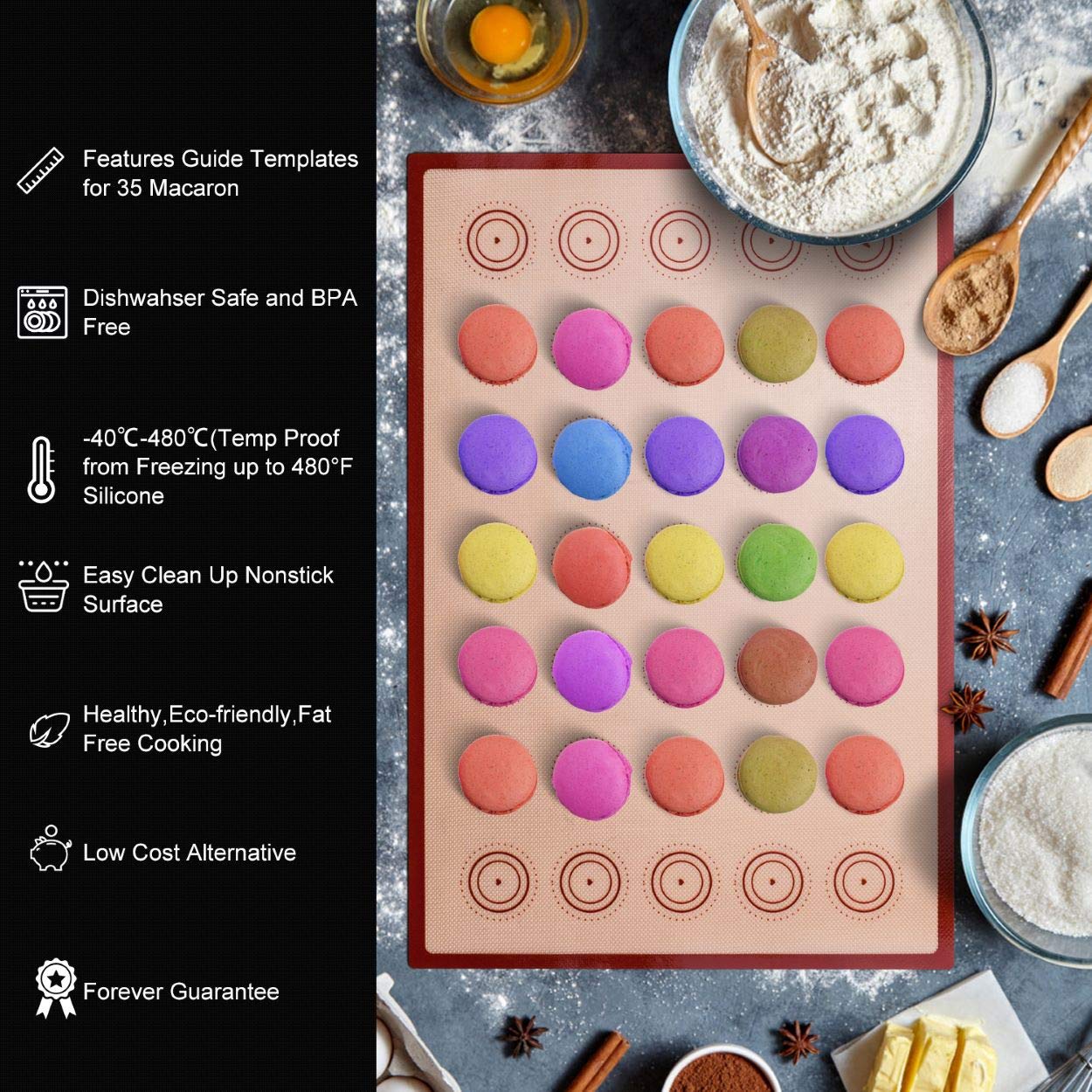 Silicone Macaron Baking Mat Kit - 16pcs Set, Macaroon Baking Mat Set of 2 Half Sheet Macaron Silicone Mat Nonstick Macaron Mat Sheet,6 Piping Tip,2 Piping Bag with 3 Bag Tie, 2 Coupler (11.6"x16.5")