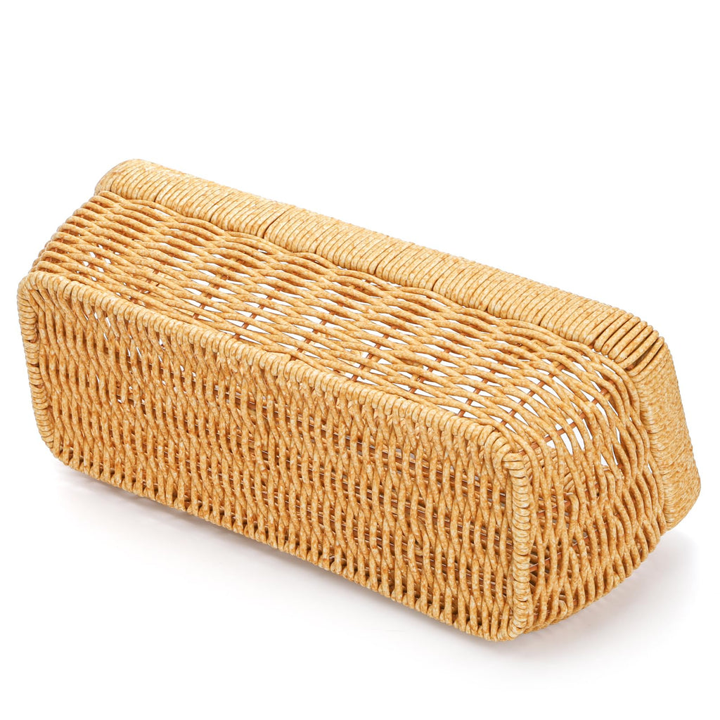 ZEAYEA Set of 2 Wall Hanging Basket, Small Hand-Woven Hanging Organizer Basket for Onion Garlic, Boho Plastic Fruit Storage Baskets with Hanger for Kitchen Bathroom Laundry Living Room Home Decor