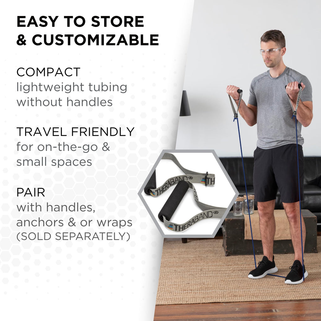 TheraBand Resistance Tubes, Professional Latex Elastic Tubing, Upper & Lower Body, Core Exercise, Physical Therapy, Lower Pilates, At-Home Workouts, & Rehab, 5 Foot, Yellow, Red, & Green, Beginner Set