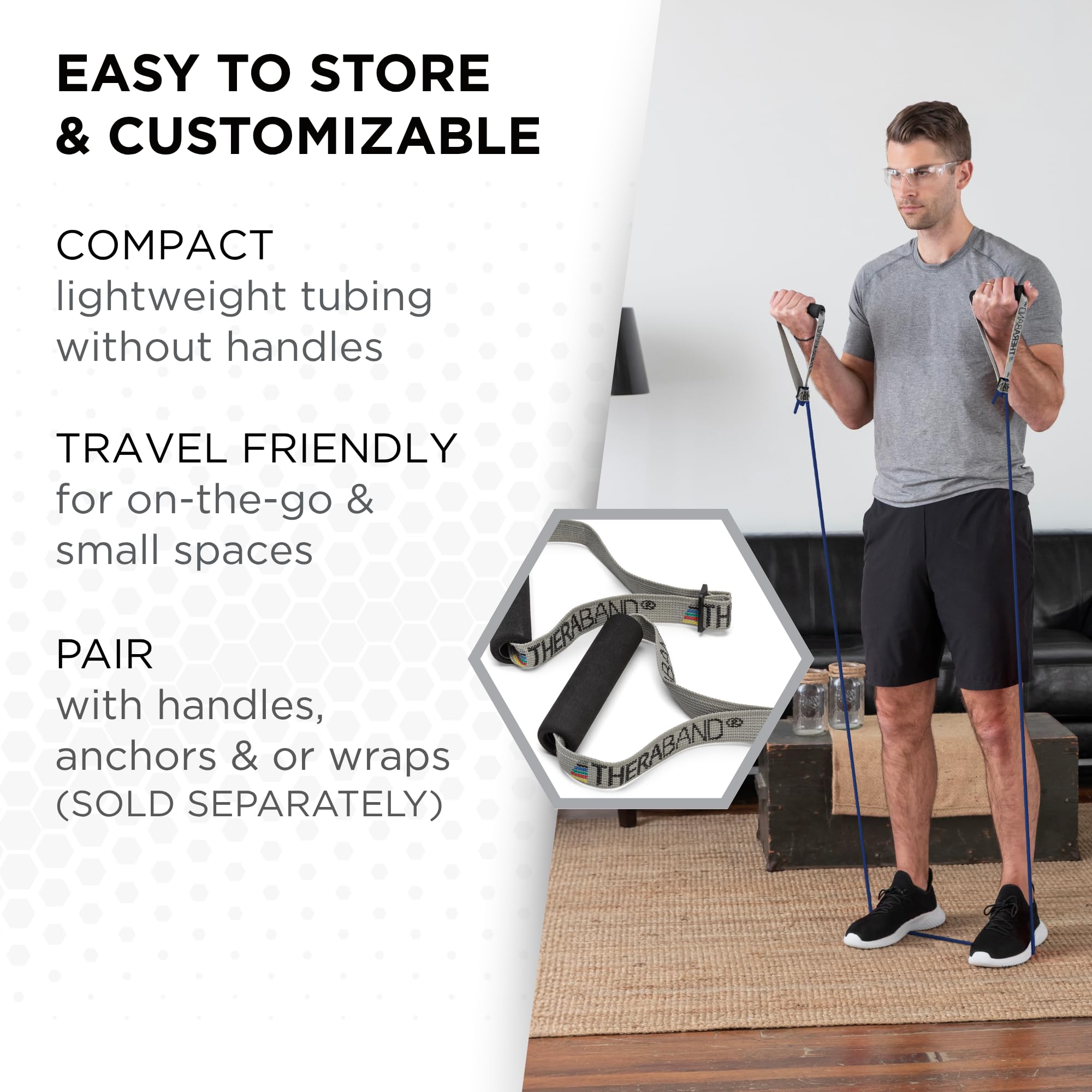 TheraBand Resistance Tubes, Professional Latex Elastic Tubing, Upper & Lower Body, Core Exercise, Physical Therapy, Lower Pilates, At-Home Workouts, & Rehab, 5 Foot, Yellow, Red, & Green, Beginner Set