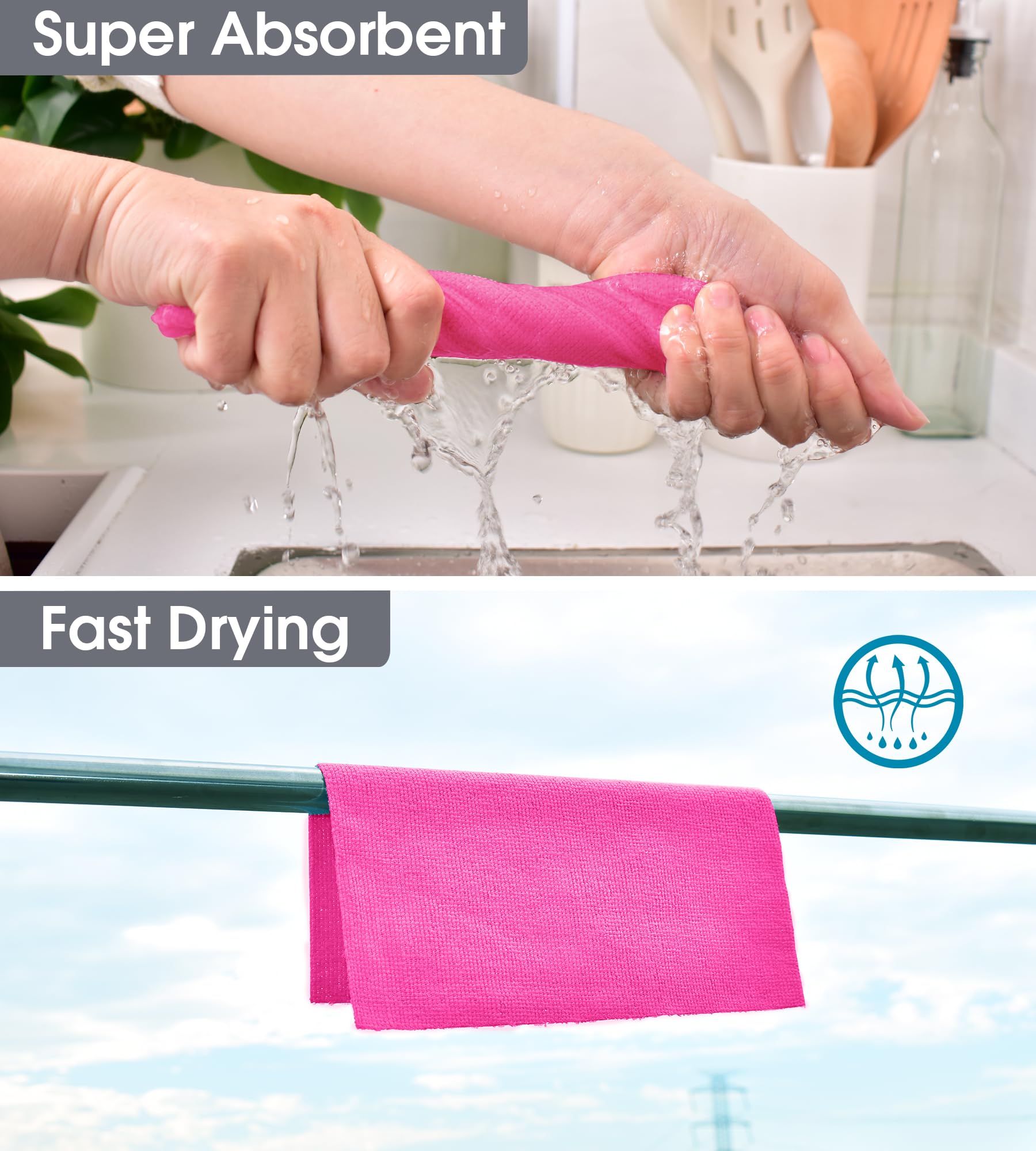 KitchLife Microfiber Cleaning Cloth Roll -100 Pieces, Tear Away Towels, Reusable, Washable, Lint Free, Ultra Absorbent Dishcloths Rags for Home, Kitchen, Car, Garage or Workshop (Hot Pink)