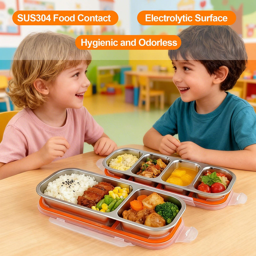 304 Stainless Steel Snack Box Snackle Box 4+2 Compartments with Lids Portable Food Container for School, Office & Picnic. (2 Pcs)