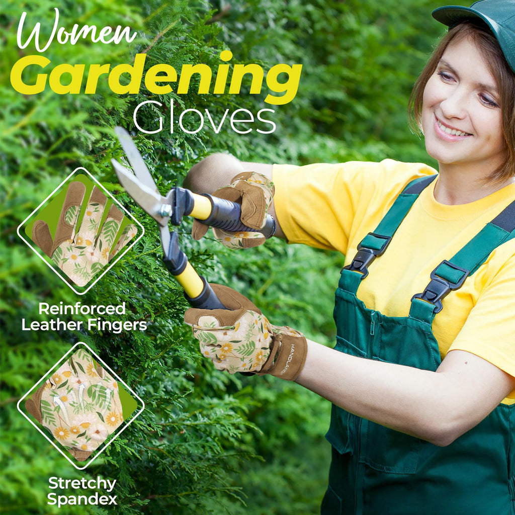HANDLANDY Gardening Gloves for Women, Breathable Ladies Thorn Proof Leather Garden Yard Gloves Best Gift for Gardeners