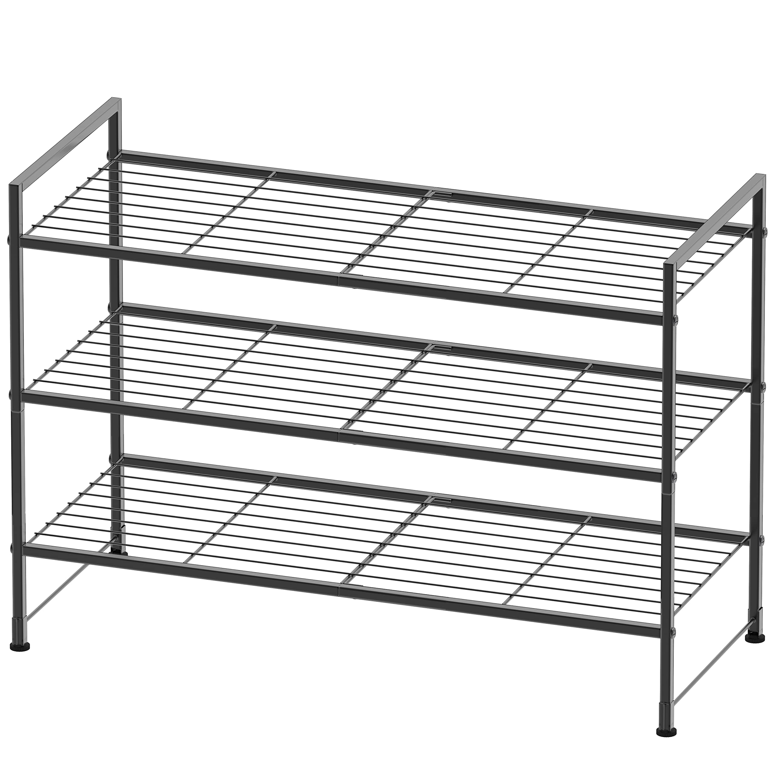 Simple Houseware 3-Tier Stakable Wired Grid Shoe Racks Storage Shelf, Black