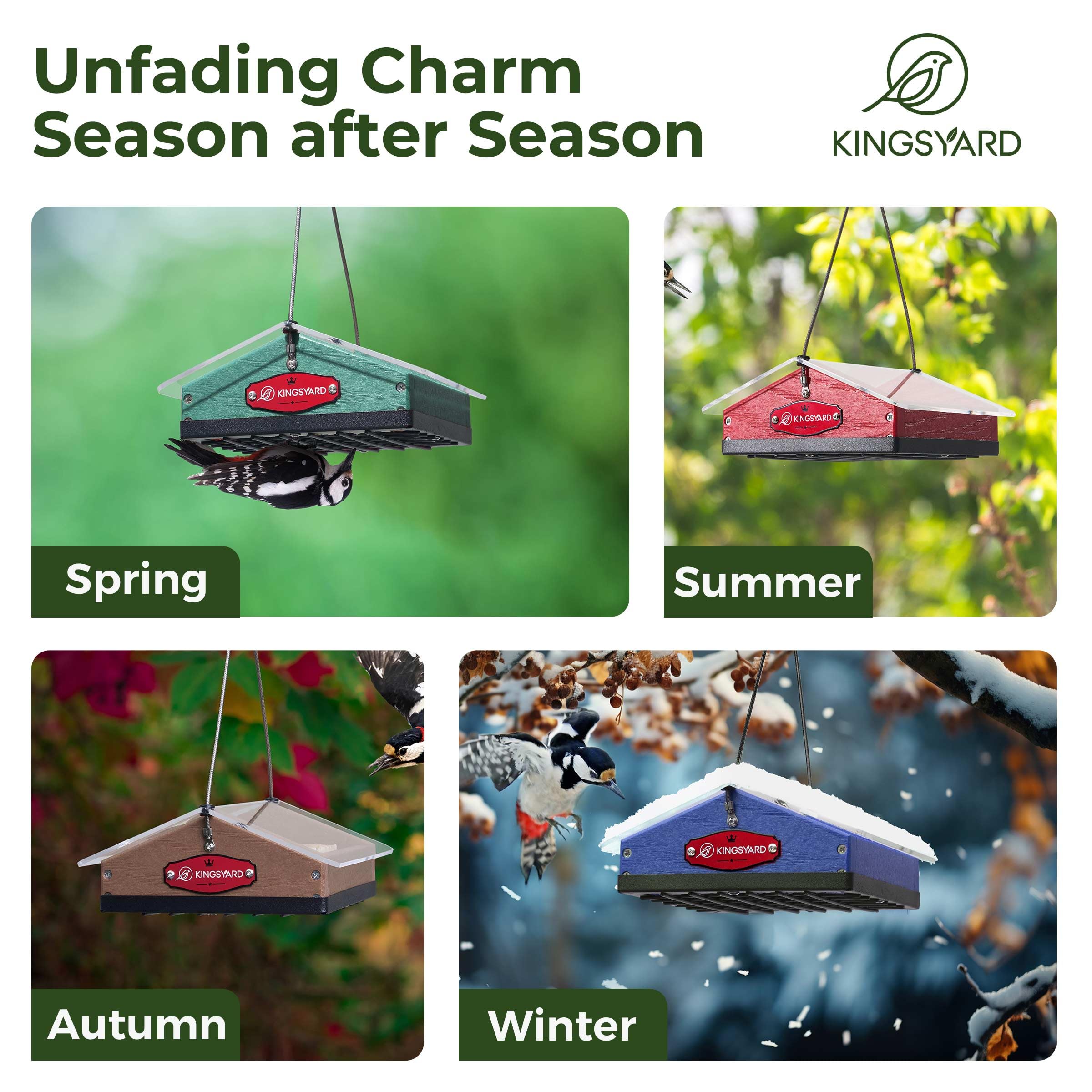 Kingsyard Upgraded Upside Down Suet Feeder for Outside Hanging - Recycled Plastic Wild Bird Feeder with Rainproof Roof for Attracting Woodpeckers Nuthatches Chickadees Finches. Red