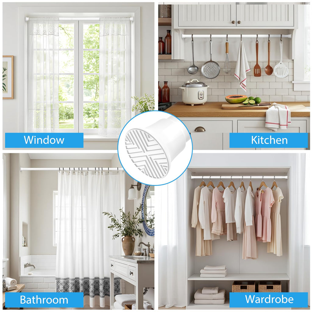 ZipGlo Tension Curtain Rod for Windows 31 to 62 inch, White Spring Curtain Rod No Drill Spring Loaded Curtain Rod Tension Rod Expandable Spring Tension rods for Windows, Door, Closet, Doorway