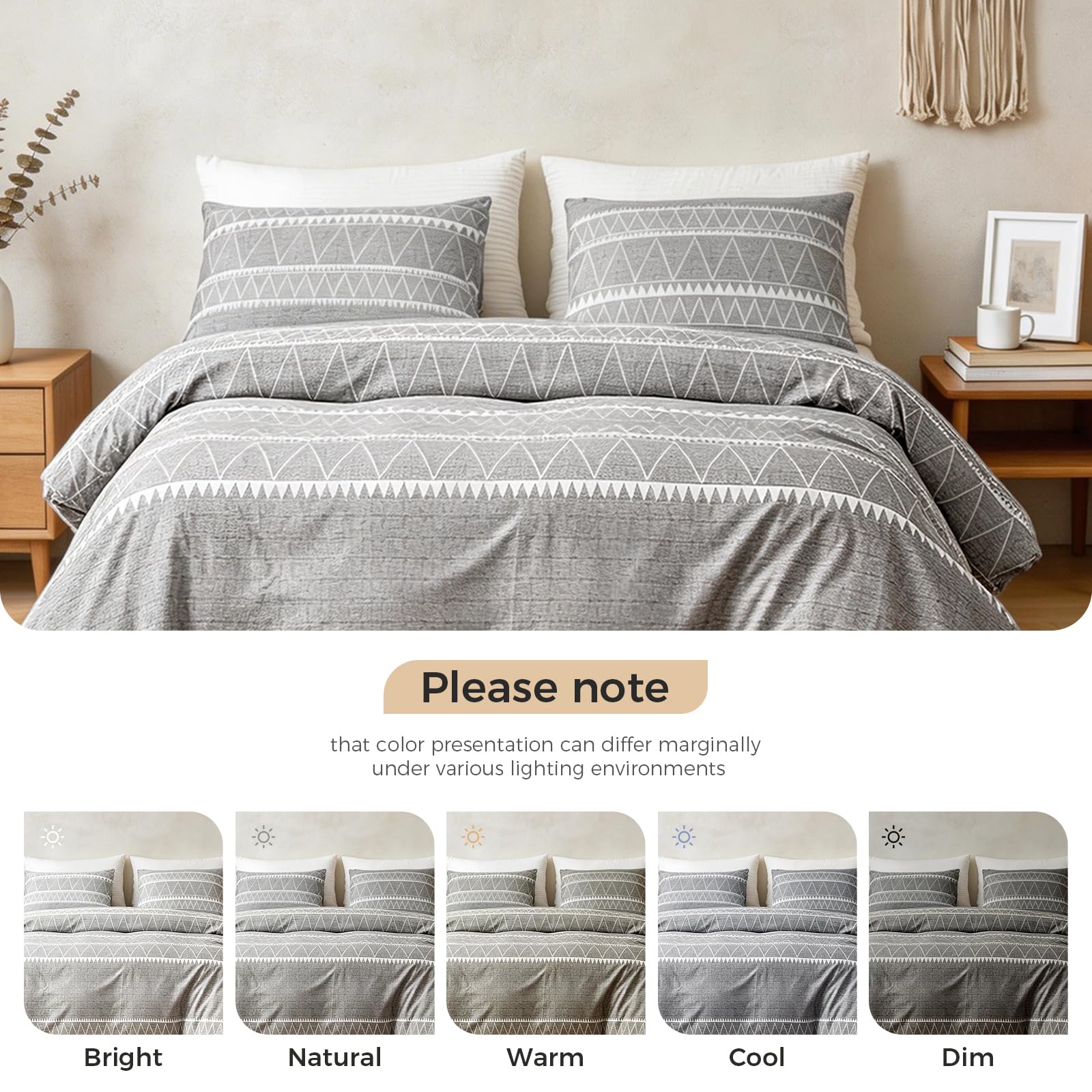 Lekesky Duvet Cover Queen, Ultra Soft Brushed Microfiber Queen Duvet Cover Set, 3 Pieces Breathable Queen Bedding Sets with Zipper Closure and Corner Ties, Grey Striped