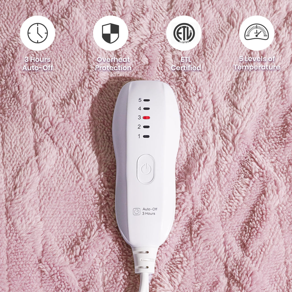 Aheadpret Heated Blanket-Electric Blanket 50"x60" Soft Heated Throw Blanket with 5 Heating Levels & 3 Hours auto-Off,Machine Washable (Pink