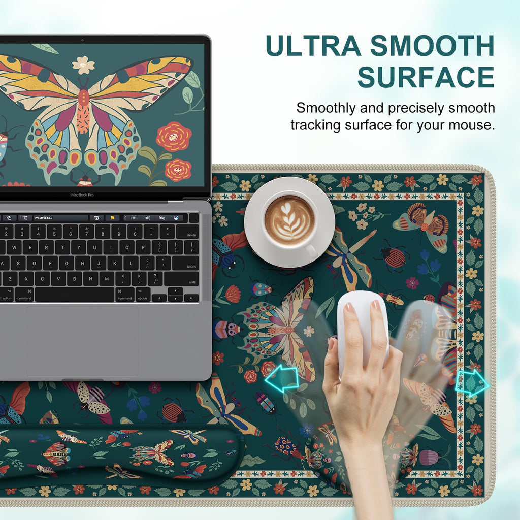 iCasso Desk Mat, 4in1 Large Mouse Pad with Wrist Rest,Green Desk Matt for Desktop,Cute Desk Pad Mat, Anti-Slip XXL Ergonomic Mousepad with Wrist Support for Keyboard and Mouse