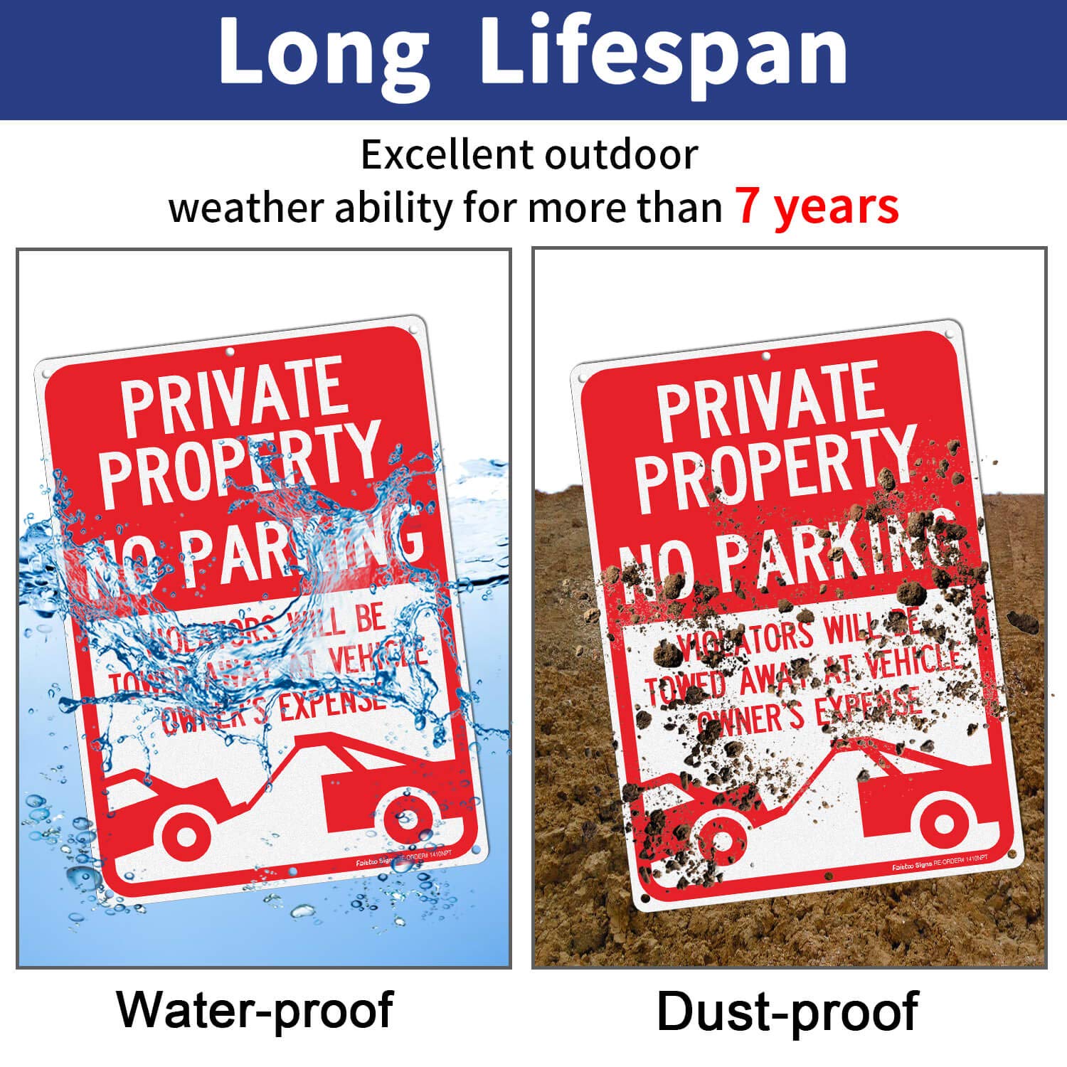(2 Pack) Private Property No Parking - Violators Will Be Towed Away at Vehicle Owner's Expense Sign, Reflective .40 Rust Free Aluminum 14 x 10, UV Protected, Weather Resistant, Waterproof, Durable Ink