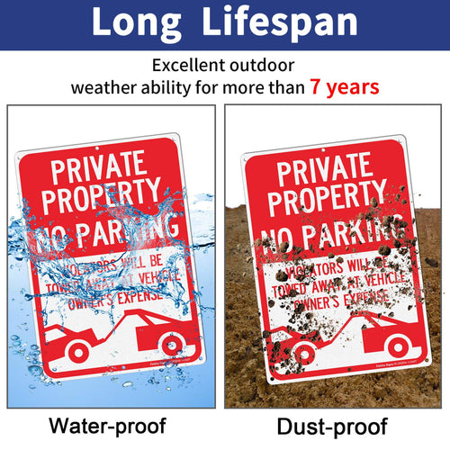 (2 Pack) Private Property No Parking - Violators Will Be Towed Away at Vehicle Owner's Expense Sign, Reflective .40 Rust Free Aluminum 14 x 10, UV Protected, Weather Resistant, Waterproof, Durable Ink