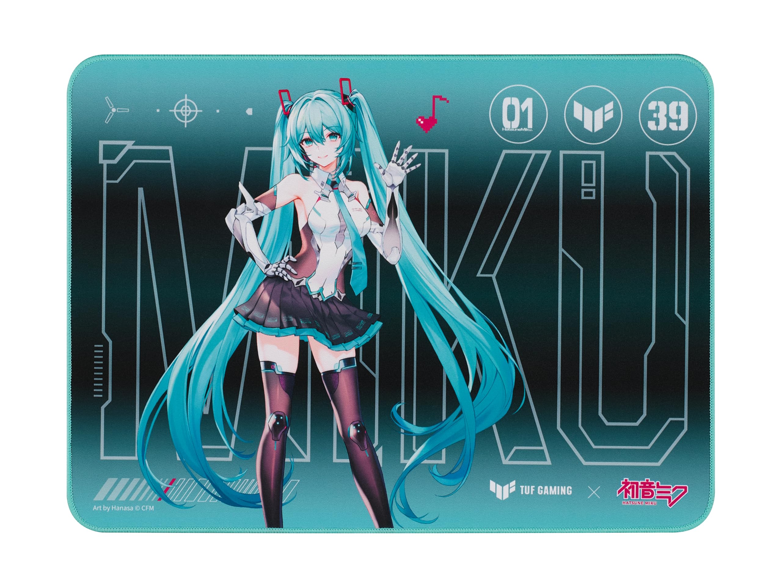 ASUS TUF Gaming P1 Hatsune Miku Edition Portable Gaming Mouse Pad – 10” x 8” (Medium Size), Aqua, Protective Coating, Water-Resistant Surface, Durable Anti-Fray Stitching, Non-Slip Rubber Base