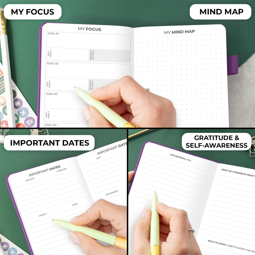 Clever Fox Pocket Planner Weekly – Undated Monthly Goal Planner and Calendar for Increasing Productivity, Mini Planner Perfect for Purse, Size: 3.7" x 6.7", Start Anytime, Lasts 1 Year – Purple