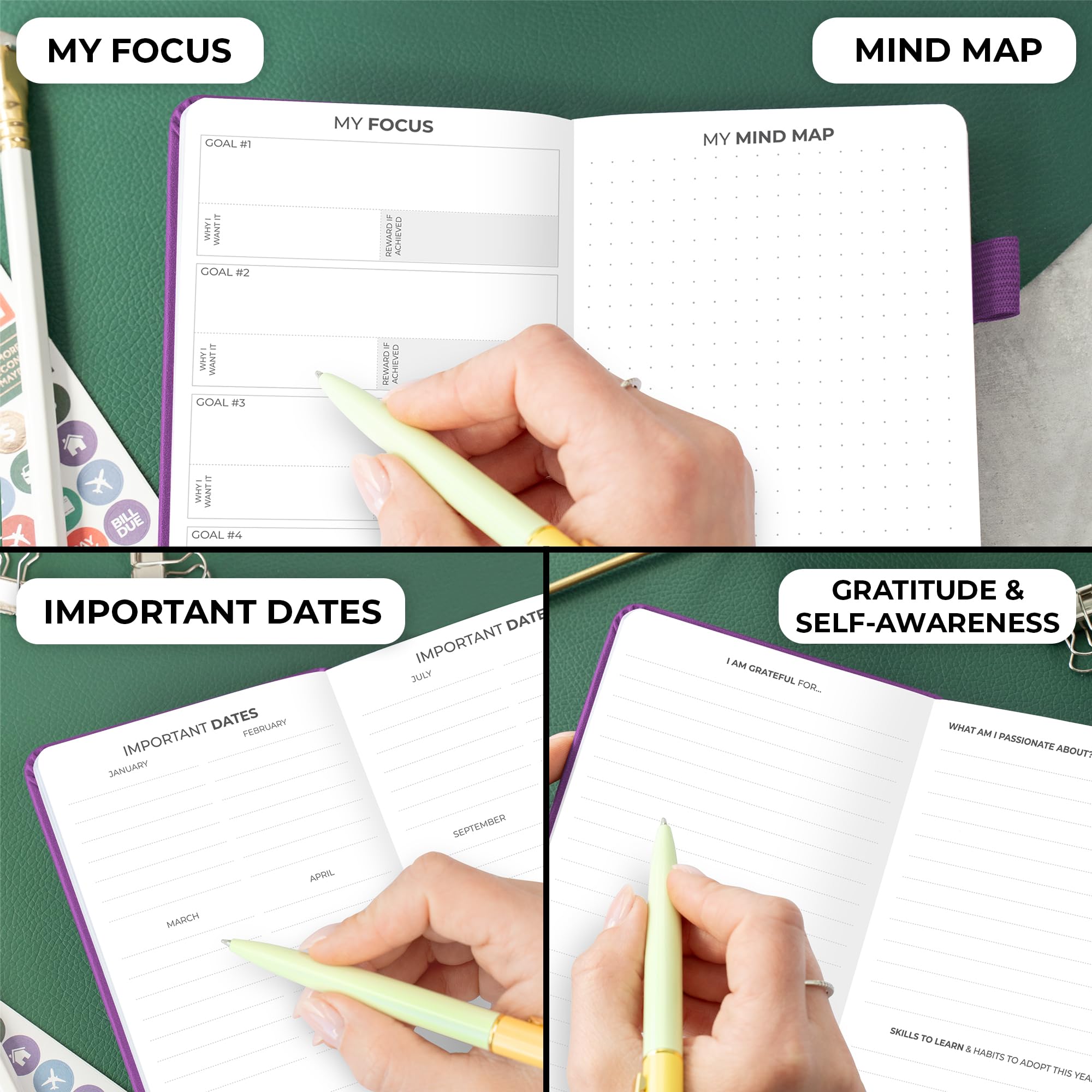 Clever Fox Pocket Planner Weekly – Undated Monthly Goal Planner and Calendar for Increasing Productivity, Mini Planner Perfect for Purse, Size: 3.7" x 6.7", Start Anytime, Lasts 1 Year – Purple