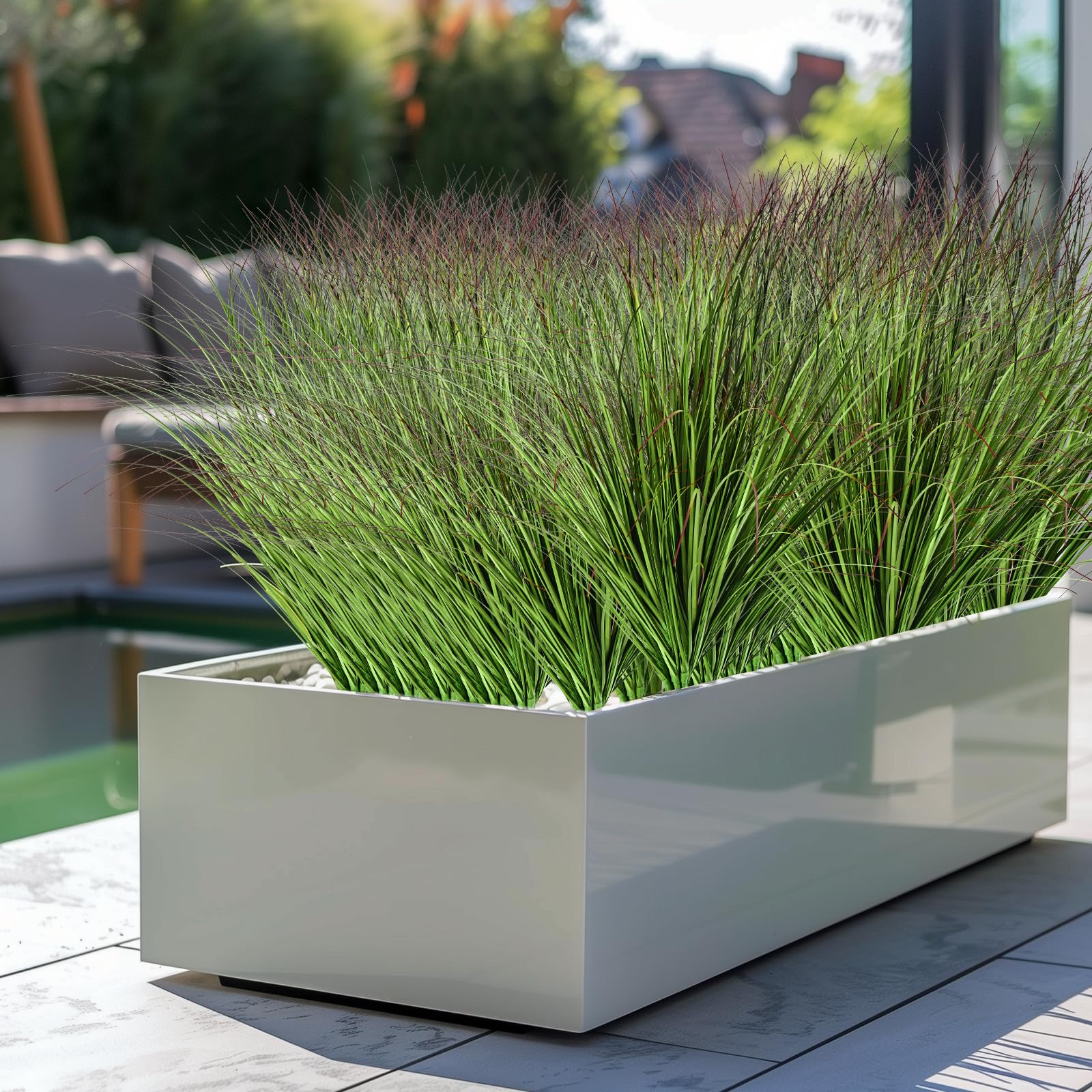 QIUKUN 16PCS Artificial Plants Fake Bushes Artificial Shrubs Wheat Grass Greenery Artificial Greenery Stems Fake Outdoor Plants for House Plastic Outdoor UV Resistant Faux Grass (16)