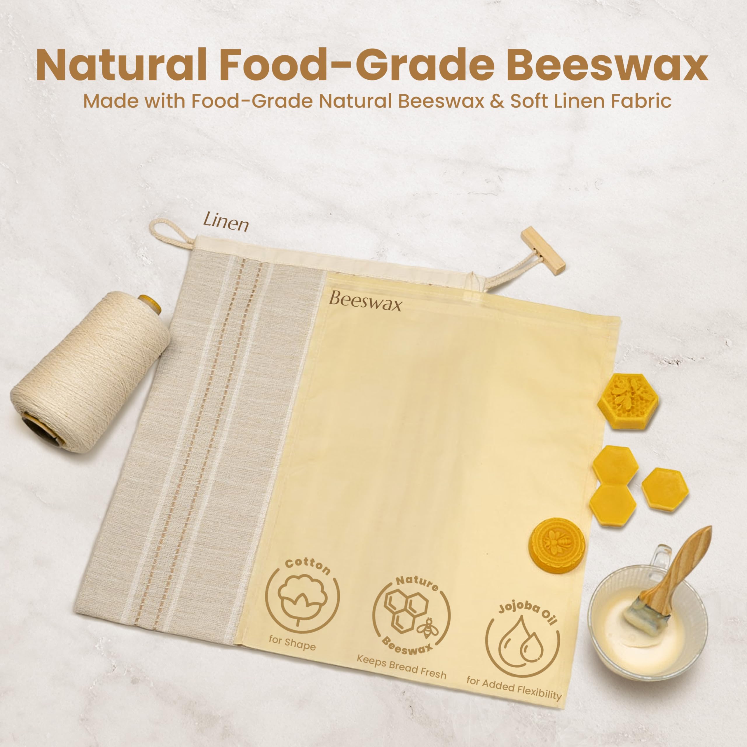 JACYAO'S Beeswax Bread Bags for Sourdough (2 Pack), Sourdough Bread Bags with Removable Beeswax Lining, Cute Cleaning Sponge and Friendly Guide for Beginner, Food Storage Container for Sourdough