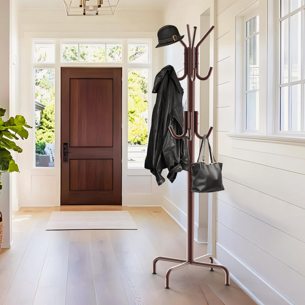 Simple Houseware Free Standing Coat and Hat Hanger Organizer Rack for Entryway, Bedroom, and Hallway, 12 Hooks, Bronze