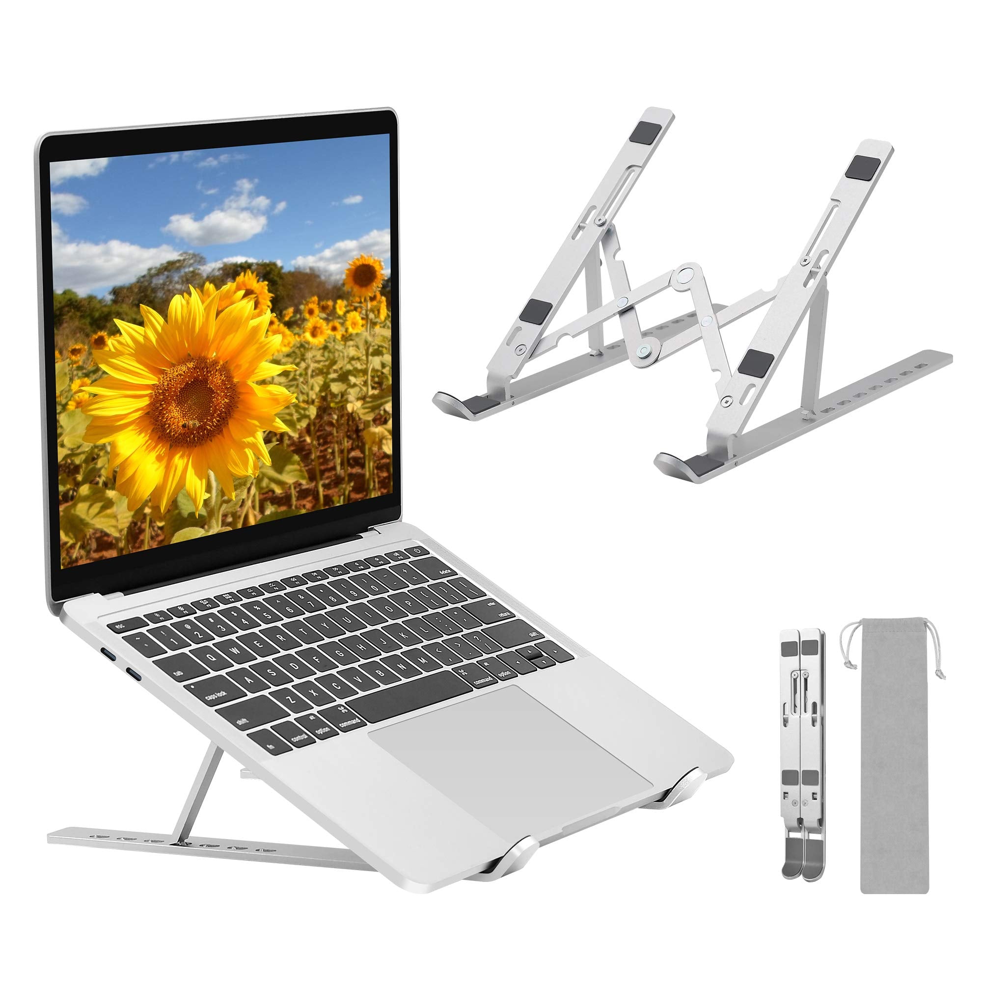Adjustable Laptop Stand, Portable Folding Laptop Riser, 7-Levels Ventilated Aluminum Laptop Holder for Desk, Ergonomic Universal Computer Stand, Compatible with 9-17" Laptop, Silver