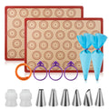 Silicone Macaron Baking Mat Kit - 16pcs Set, Macaroon Baking Mat Set of 2 Half Sheet Macaron Silicone Mat Nonstick Macaron Mat Sheet,6 Piping Tip,2 Piping Bag with 3 Bag Tie, 2 Coupler (11.6"x16.5")