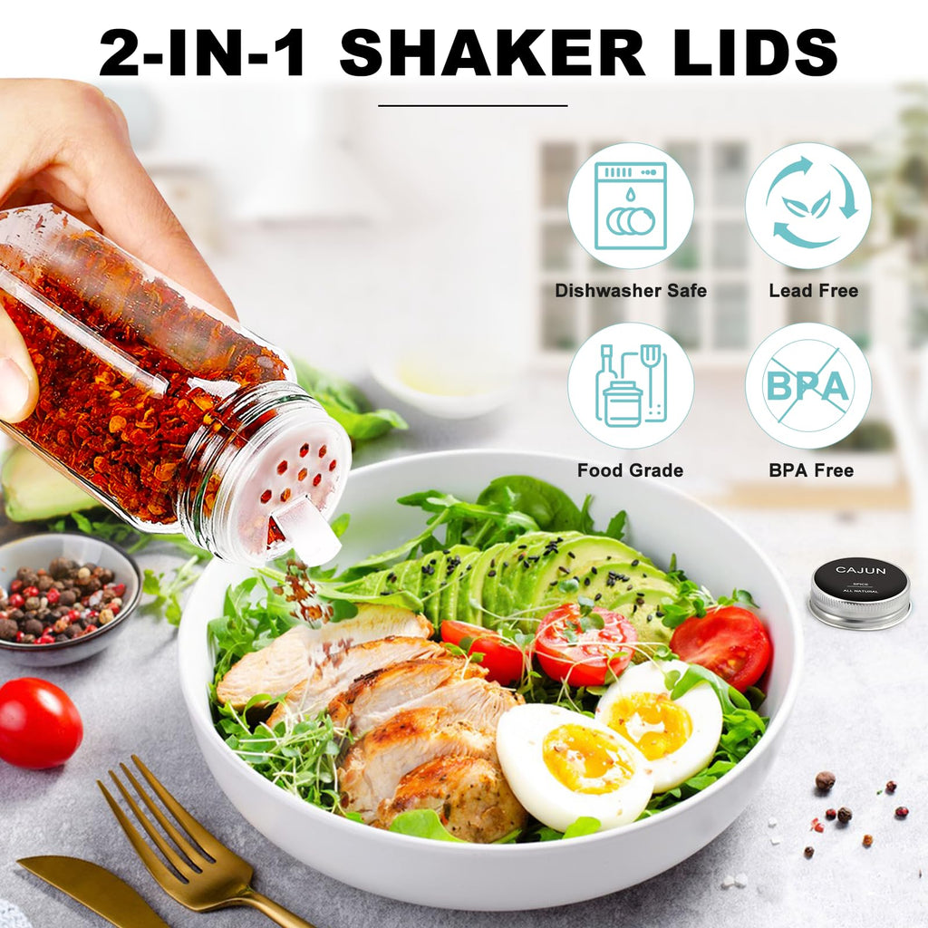 AISIPRIN 24 Pcs Glass Spice Jars with Labels, 4oz Small Empty Square Seasoning Containers Bottles - Shaker Lids, Funnel, Brush,469 Labels and Marker Included