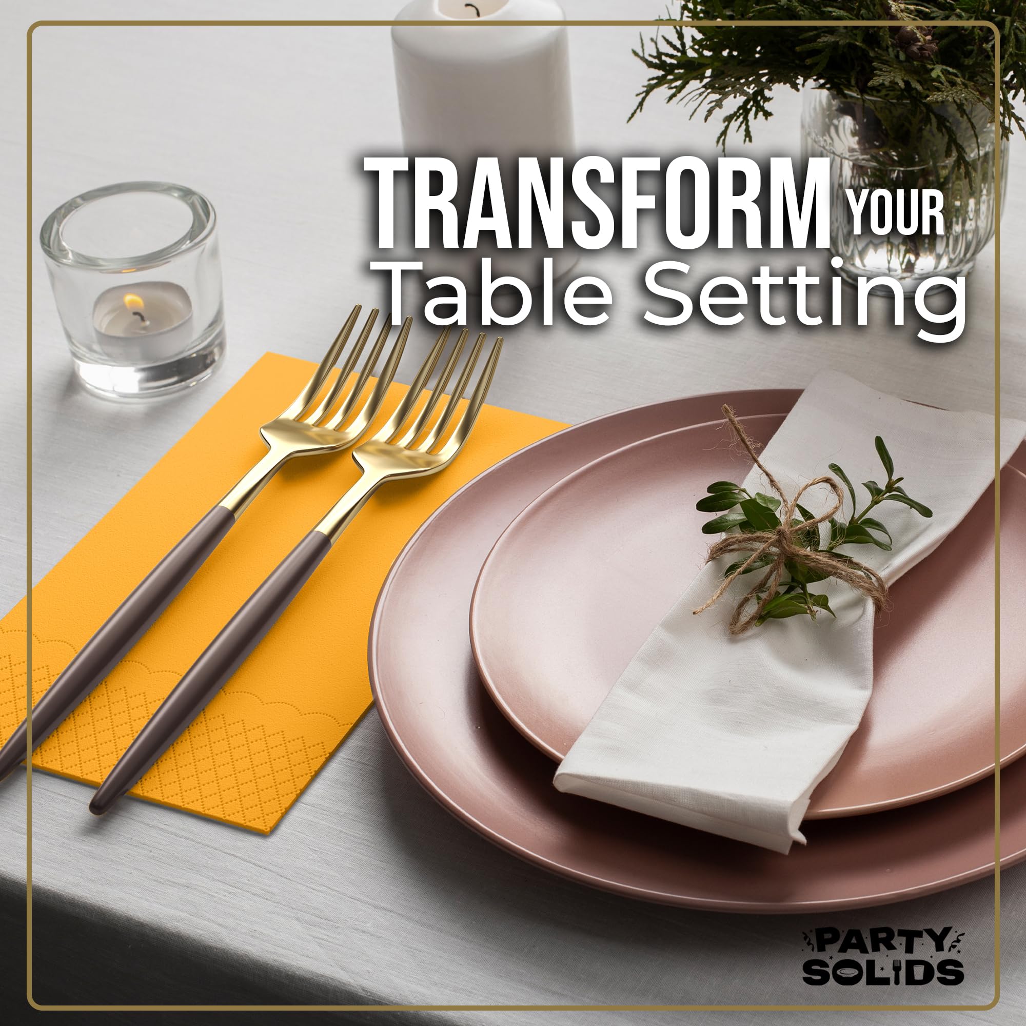 Party Solids Yellow Dinner Napkins Disposable 8" x 4" Folded - 40 Pcs 2 Ply Yellow Napkins Disposable Paper Guest Towels for Bathrooms, Dinners, Everyday Parties & Party Supplies