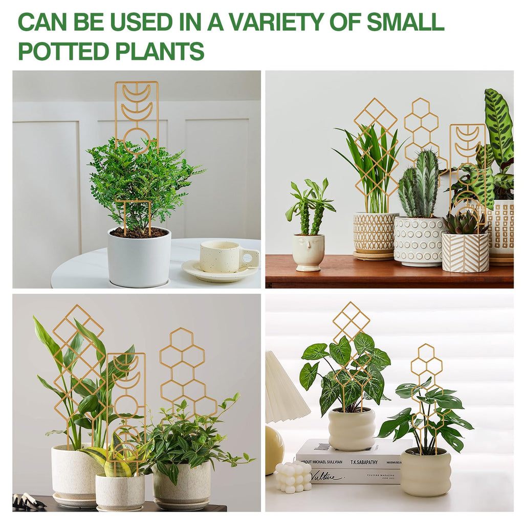 Wellsign Metal Plant Trellis Indoor, 16.36 inch Small Trellis for Potted Plants Geometric Shape Lattice for Ivy Vines Hoya Houseplants Flower Support 2 Pack