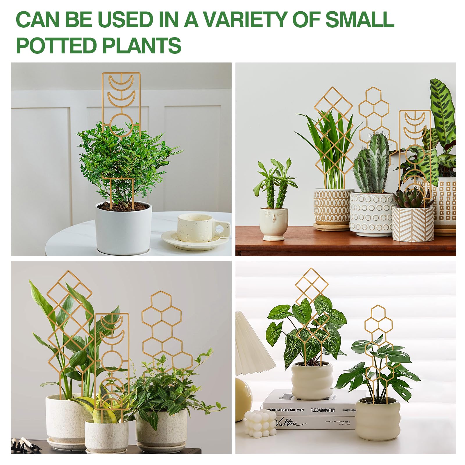 Wellsign Metal Plant Trellis Indoor, 16.36 inch Small Trellis for Potted Plants Geometric Shape Lattice for Ivy Vines Hoya Houseplants Flower Support 2 Pack
