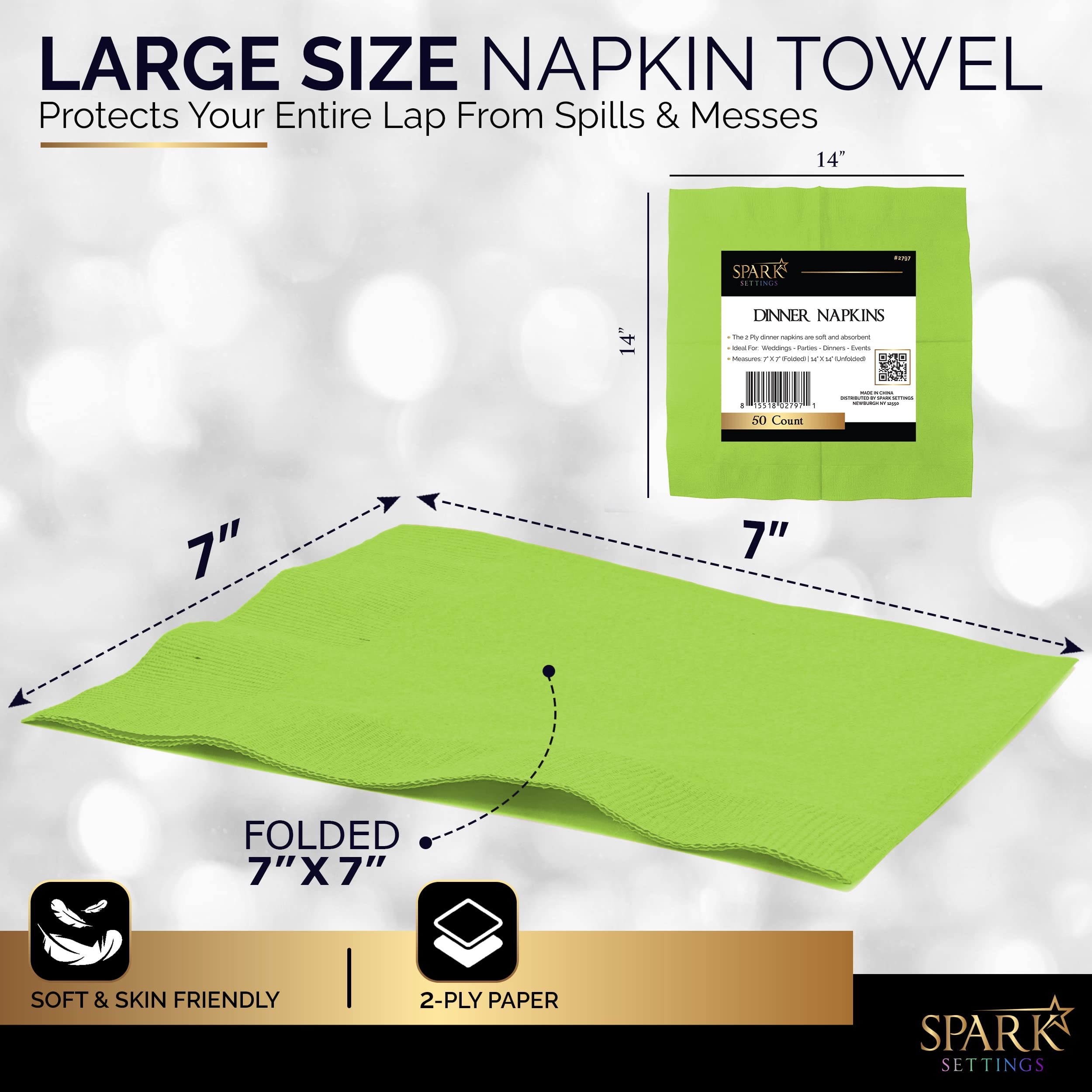 Cocktail Napkins Disposable, Kiwi Beverage Napkins Soft and Absorbent Paper Napkins for Dinner, Party, Wedding, Or Every Day Use, 7” x 7” 2 Ply Party Napkins, Pack of 40 - by Amcrate