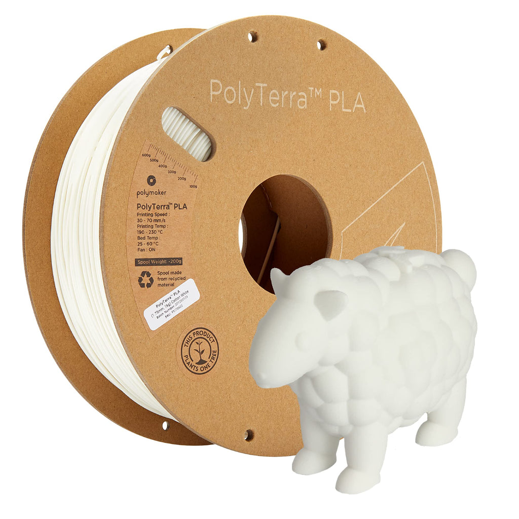 Polymaker Matte PLA Filament Matte Cotton White 1.75mm 1kg 3D Printing Filament, PolyTerra 3D Printer PLA Filament