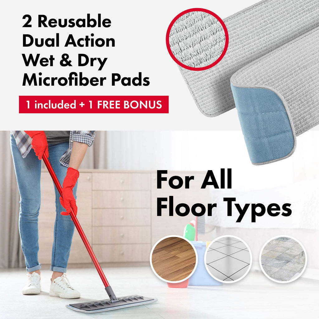 Tyroler Microfiber Floor Mop - Perfect for Hardwood, Laminate, Parquet & Tile 100% Flexible Silicone Won't Scratch | 2 Free Microfiber Pads | Aluminum Anti-Rust Handle (Mop)