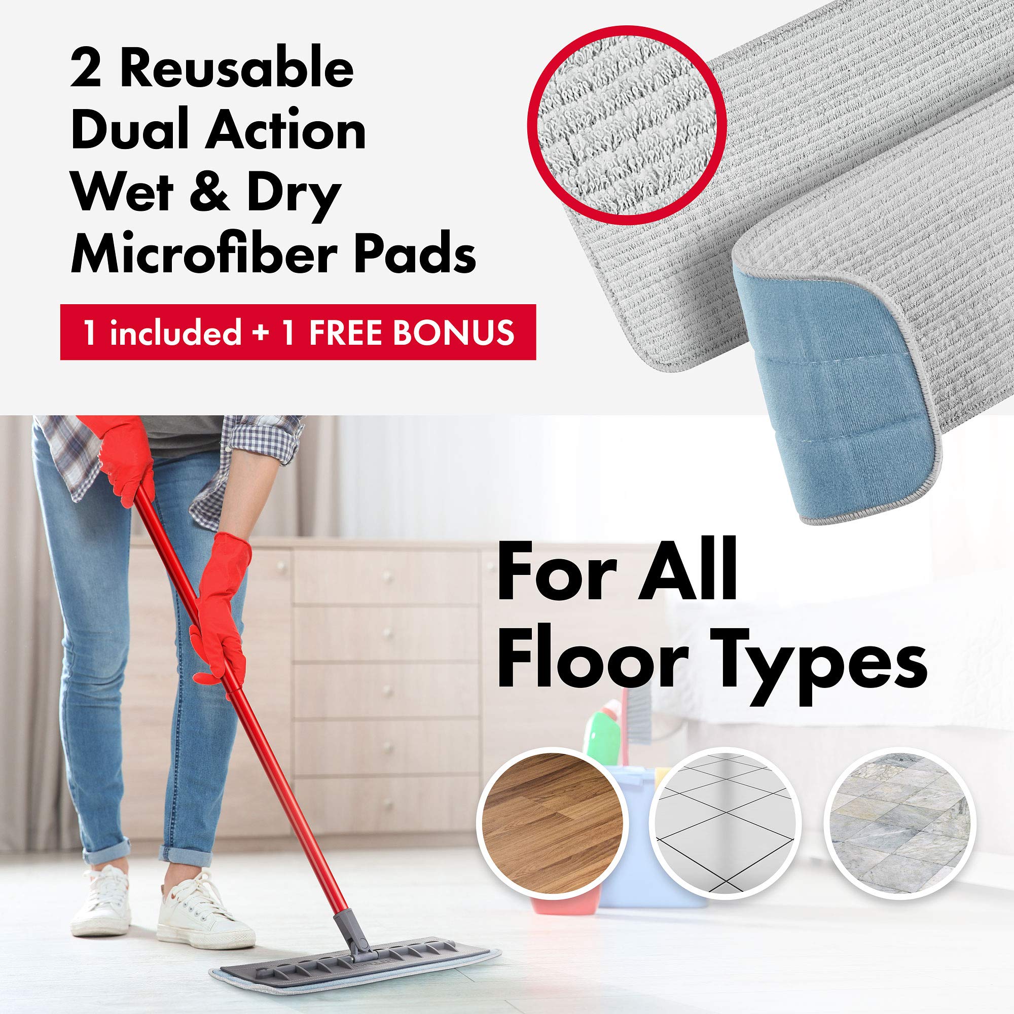 Tyroler Microfiber Floor Mop - Perfect for Hardwood, Laminate, Parquet & Tile 100% Flexible Silicone Won't Scratch | 2 Free Microfiber Pads | Aluminum Anti-Rust Handle (Mop)