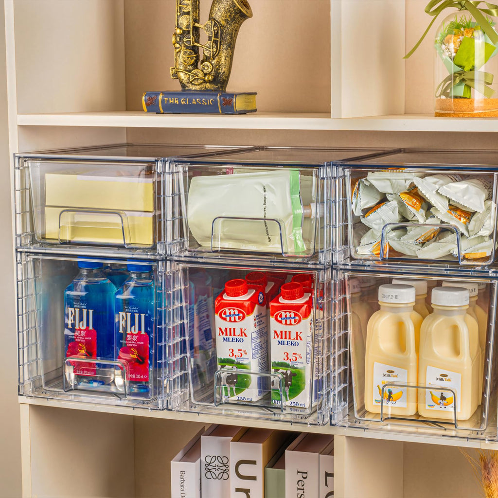 Zero Zoo 2Pack Large Stackable Kitchen Storage Drawers, Clear Foods Organizer Bins with Handles, Easily Assemble for Bathroom, Kitchen, Pantry, Cabinet, Closet (Down Handled)