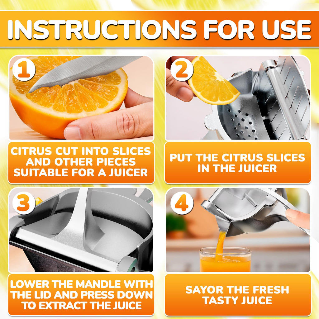 Aluminum Alloy Fresh Fruit Juice Extractor - Juice Squeezer Handheld, Ergonomic Grip, Easy to Use, 9.8" Length Hand Juicer Squeezer with 0.6L Capacity, Efficient Extraction of Citrus, and Other Fruits